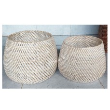 Rattan White Washed Planter Set Of 2