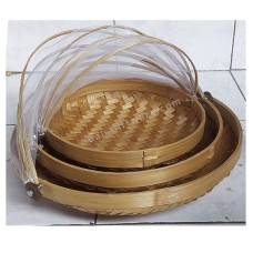 Woven Bamboo Serving Tray With Mesh Set Of 3