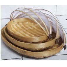 Woven Bamboo Oval Serving Tray With Mesh Set Of 3