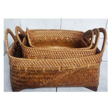 Woven Bamboo Brown Basket Rectangle Set Of 3