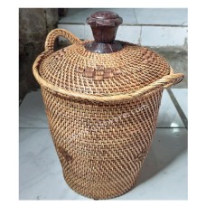 Rattan Laundry Basket Brown Washed With Lid 40 cm