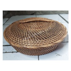 Woven Brown Rattan Bowl With Lid 35 cm