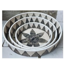 Rattan Hanging Wall Tray Black White Set Of 3