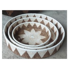 Rattan Hanging Wall Tray Brown White Set Of 3