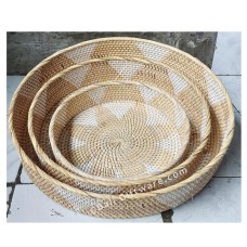 Rattan Hanging Wall Tray Beige White Set Of 3