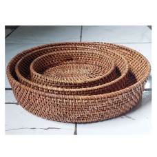 Rattan Hanging Wall Tray Brown Set Of 3