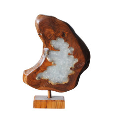 Wooden Ornament On Stand White Resin 35 cm