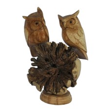 Parasite Wood Double Owl On Base 18 cm