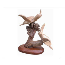 Parasite Wood Two Dolphin On Base 22 cm