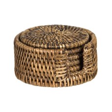 Brown Rattan Round Drink Coaster Set Of 6