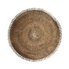 Round Rattan Dining Placemat Brown With Shell 38 cm