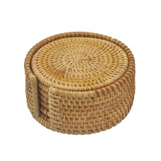 Woven Rattan Round Drink Coaster Natural Set Of 6