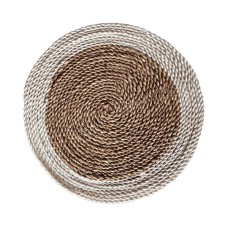 Round Raffia Grass Dining Placemat White Brown 38 cm