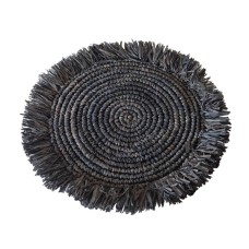 Woven Round Raffia Dining Placemat Black 38 cm