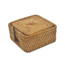 Woven Rattan Square Drink Coaster Natural Set Of 6