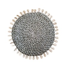 Round Raffia Dining Placemat Grey With Shell 20 cm