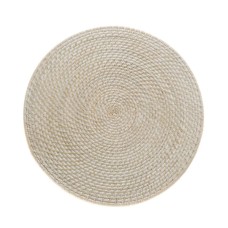 Round Rattan Dining Placemat White Wash 38 cm