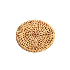 Woven Round Rattan Drink Coaster Natural 8 cm