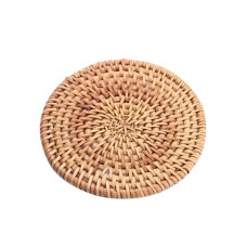 Woven Round Rattan Drink Coaster Natural 10 cm