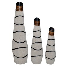 White Sand Vase With Banana Bark Set of 3