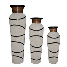 Vase White Sand Banana Bark Set of 3