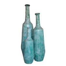 Green White Wash Painted Vase Set of 3