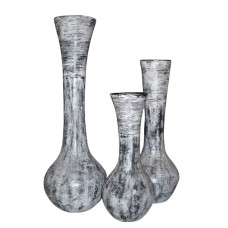 Black White Wash Painted Vase With Banana Bark Set of 3