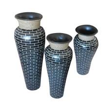 Dark Blue Brick Painted Vase With Rope Set of 3