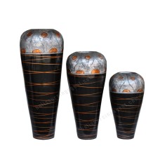 Black Silver Gold Painted Vase Set of 3