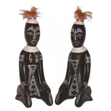 Kneeling Couple Primitive Wooden Statue 40 cm