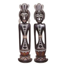 Wooden Asmat Primitive Statue Man And Women 70 cm