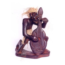 Mini Primitive Statue Playing Bass Guitar 20 cm