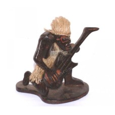 Wooden Mini Statue Primitive Playing Guitar 15 cm