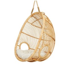 Natural Rattan Valeria Hanging Chair White Cushion