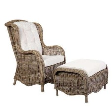 Grey Wash Rattan Amalia Chair With Stool White Cushion