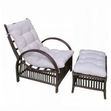 Brown Rattan Nicola Chair With Stool White Cushion