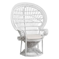 White Rattan Peacock Chair White Cushion