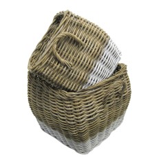 Square Rattan Basket Grey White Finish Set Of 2