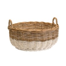 Round Rattan Basket Brown White Finish