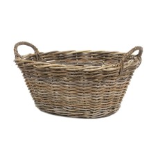 Woven Rattan Oval Basket Grey Wash Finish