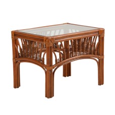 Brown Rattan Paola End Table Clear Glass