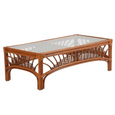 Brown Rattan Paola Cocktail Table Clear Glass