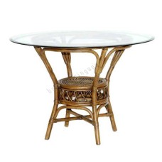 Rattan Melita Round Dining Table Candy Brown With Glass