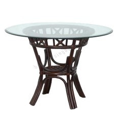 Rattan Aurora Round Dining Table Dark Brown With Glass