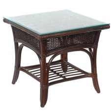 Rattan Varenna End Table Dark Brown With Glass