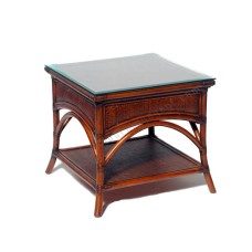 Rattan Lanza End Table Brown With Glass