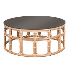 Natural Rattan Alvaro Round Table Black Glass