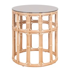 Natural Rattan Nora Side Table Black Glass