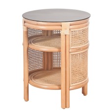 Natural Rattan Carolina Side Table Black Glass