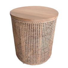 Woven Natural Rattan Lidia Side Table Wood Top